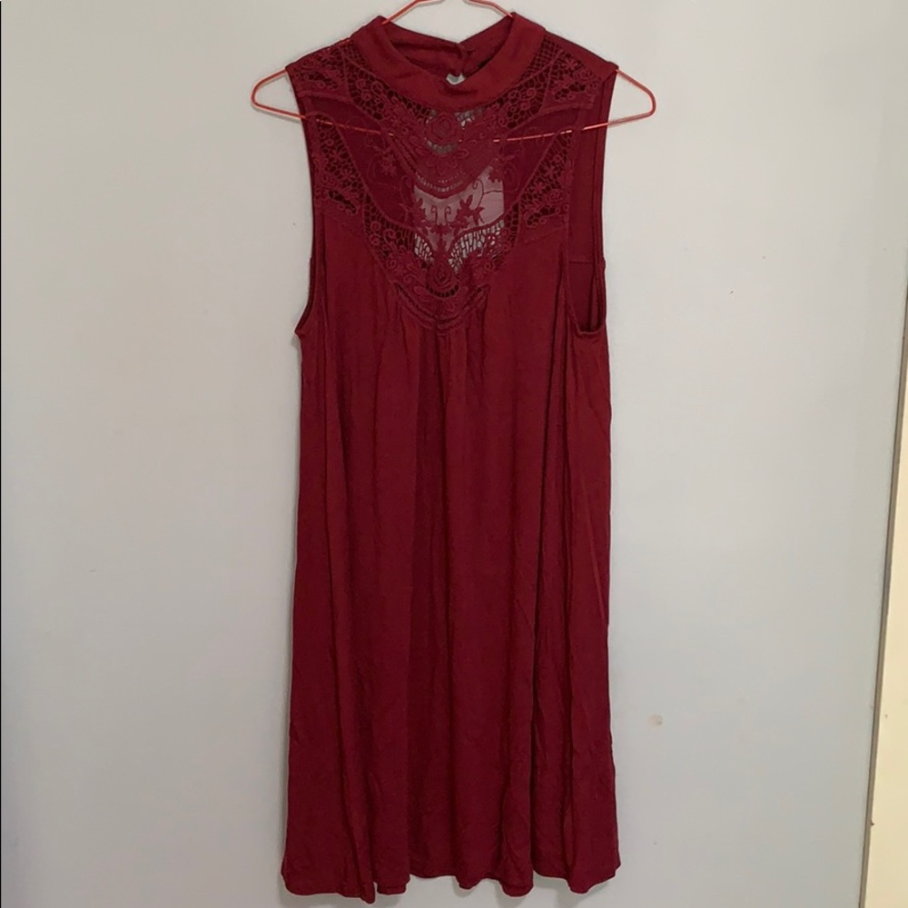 HeartSoul Deep Red Flowy Dress w/ Lace Cutout sz M